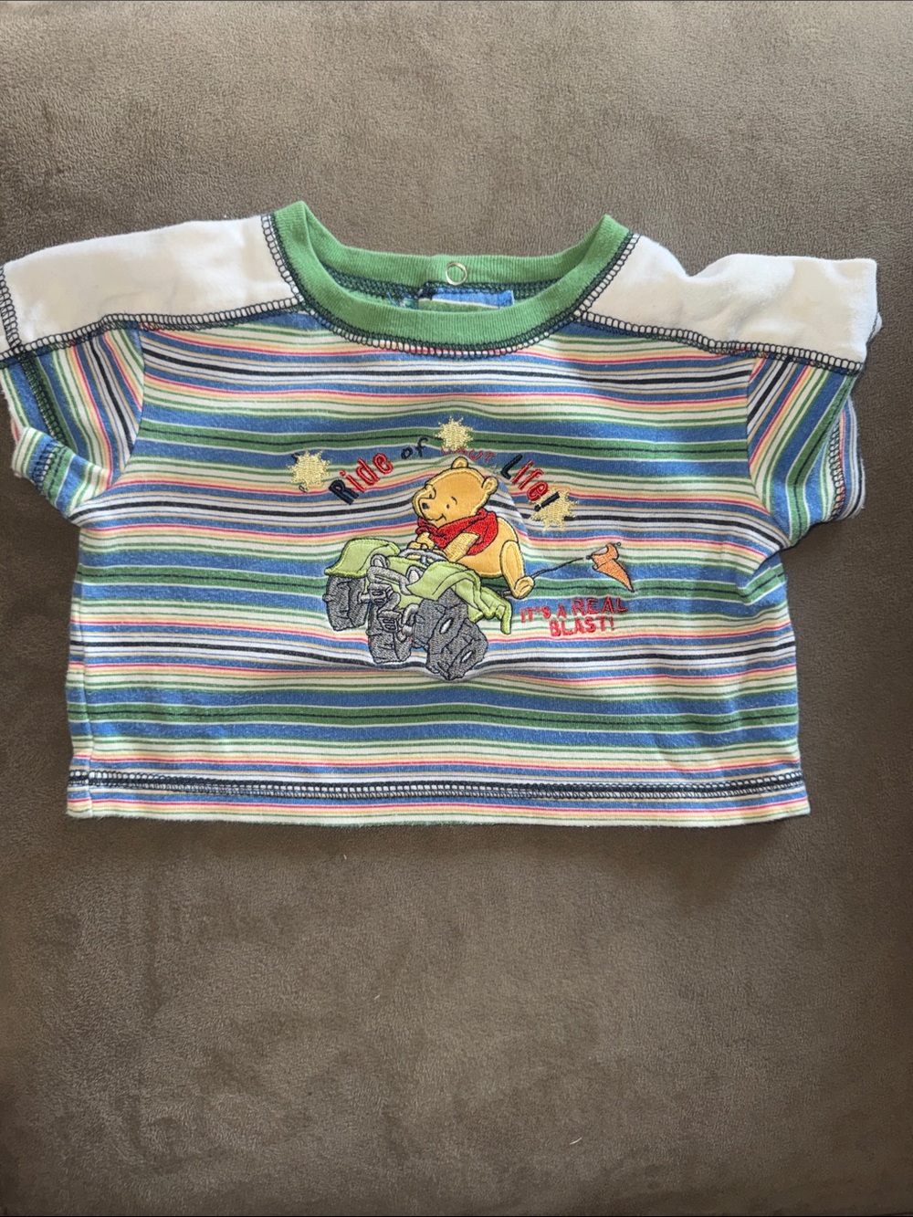 Disney Multicolor Striped Winnie the Pooh Tee with Green Trim